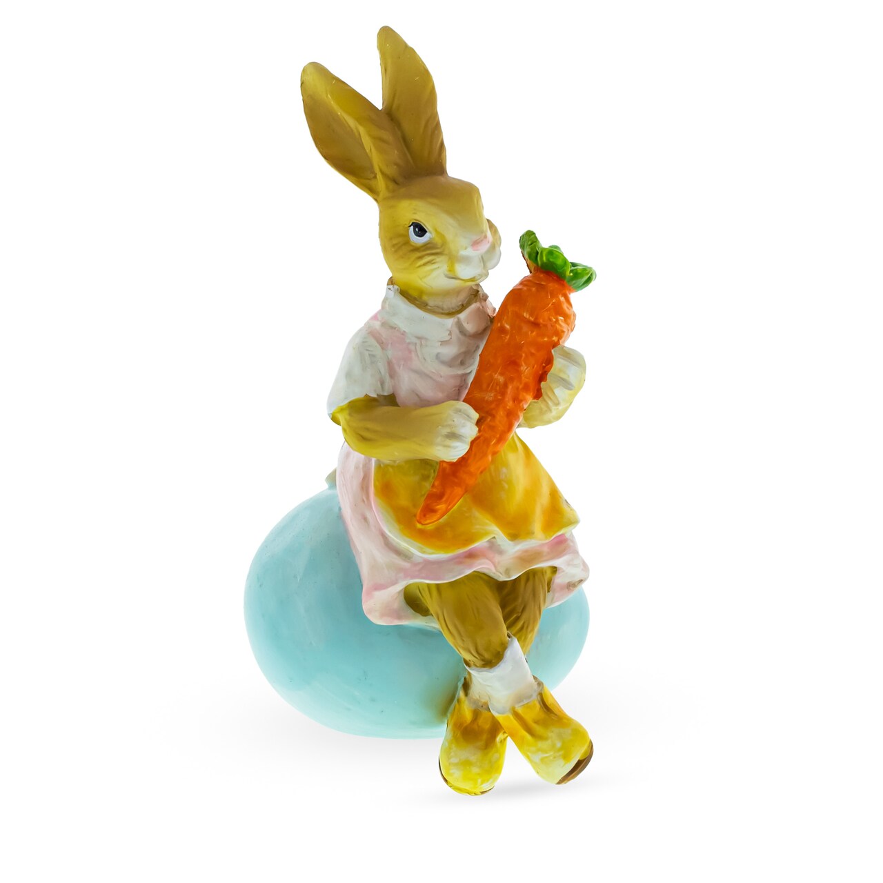 Decorative Easter Bunny on Egg with Carrot Vintage Holiday Figurine 5.2 Inches Tall